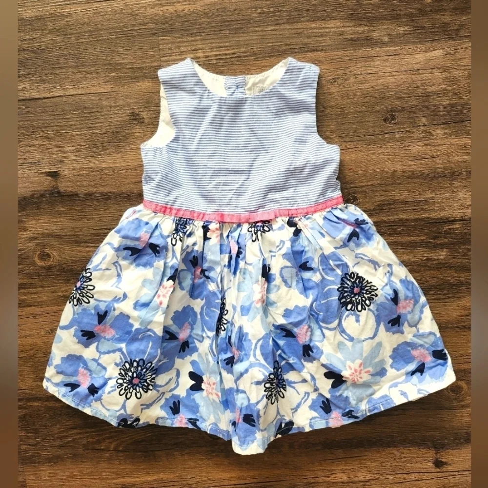 Carter's Striped Blue and White Floral Special Occasions Dress